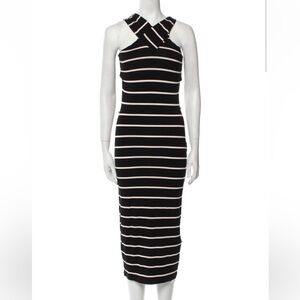 Black and Cream Striped Midi Dress